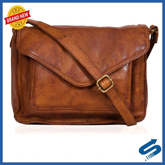 Handbags - Genuine Leather Crossbody Bag Adjustable Strap Flap Closure Functional Chic